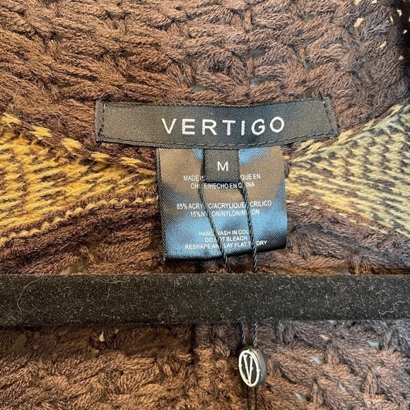 Vertigo All Over Print Fringe Kimono Cardigan in Java Taffy Brown Medium New - Picture 7 of 8